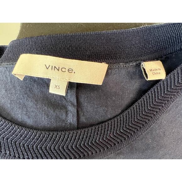 VINCE Navy Blue Linen Blend Ribbed Crew Neck Sleeveless Top Tank XS X-Small - Picture 5 of 7